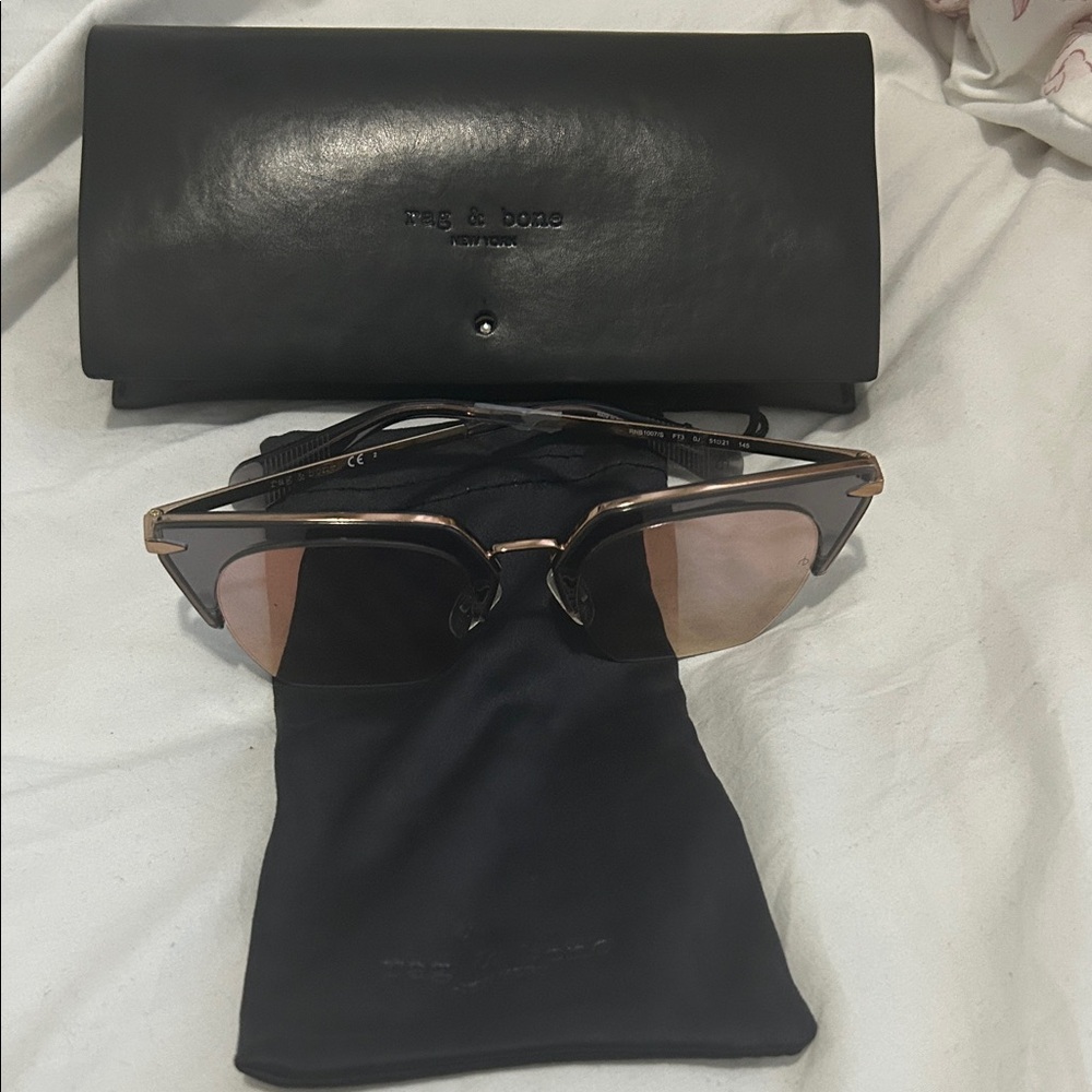 NWT Rag & Bone Black and Gold Sunglasses with Pink Lenses